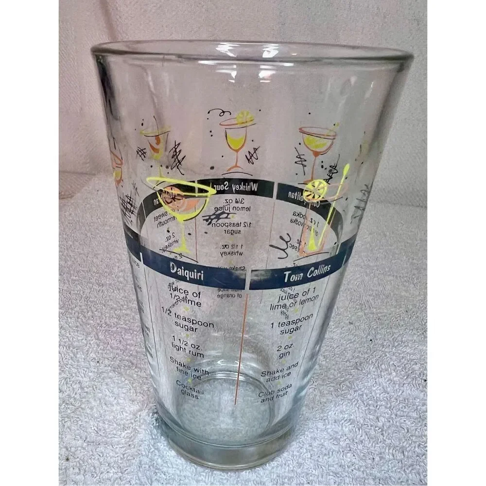 Vintage 1960’s Cocktail Shaker Glass With Recipes MCM Retro Bar Atomic Libbey